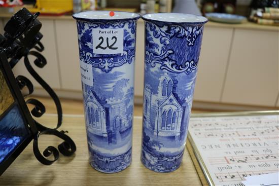 A modern Persian style two handled vase and a pair of blue and white sleeve vases